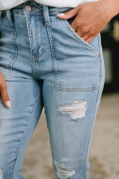 Judy Blue High Rise Patch Pocket Distressed Boyfriend Jeans