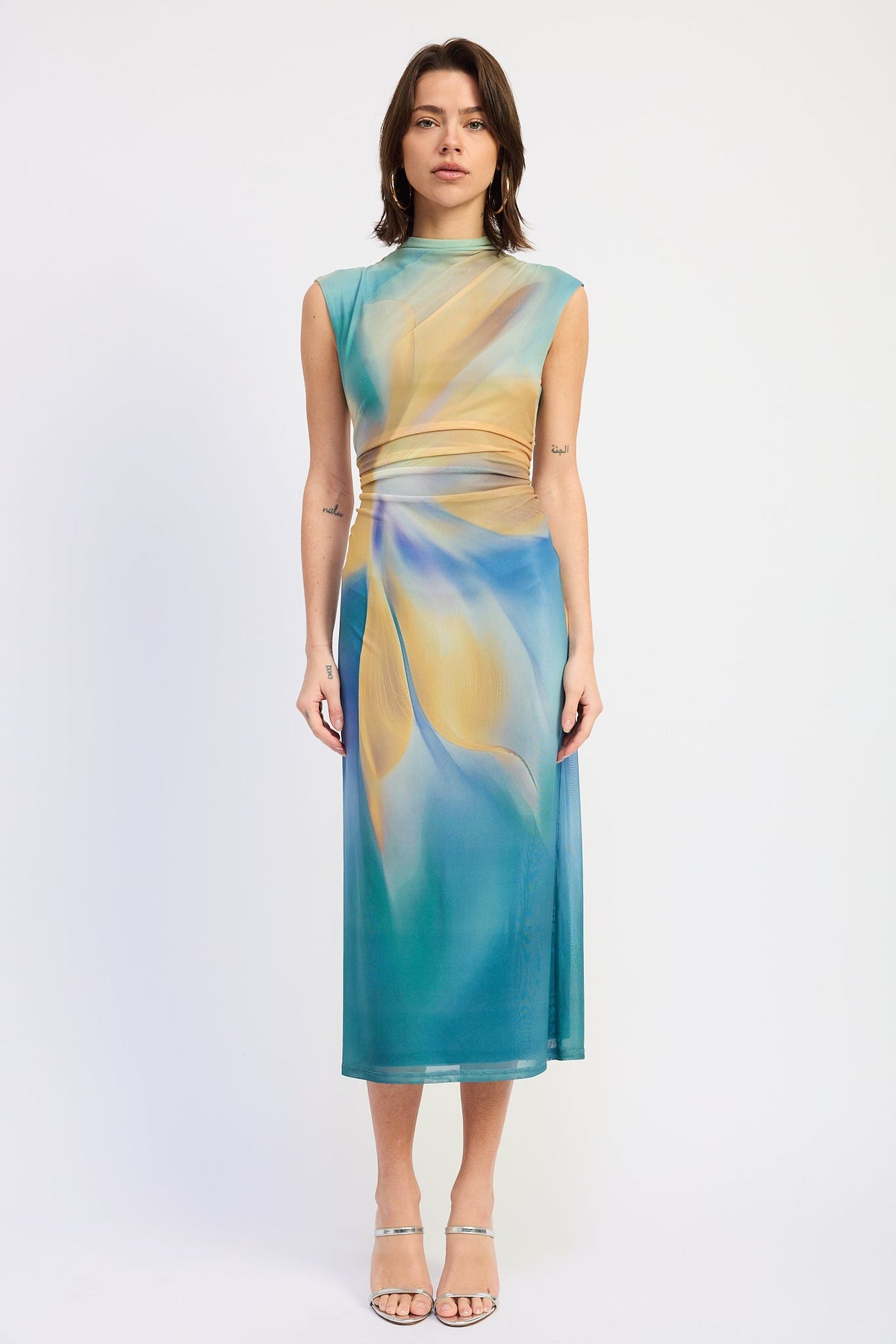 Orchid Drop Shoulder Mesh Midi Dress