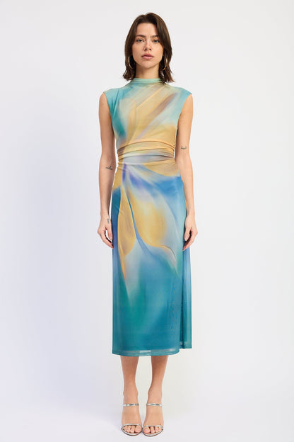 Orchid Drop Shoulder Mesh Midi Dress