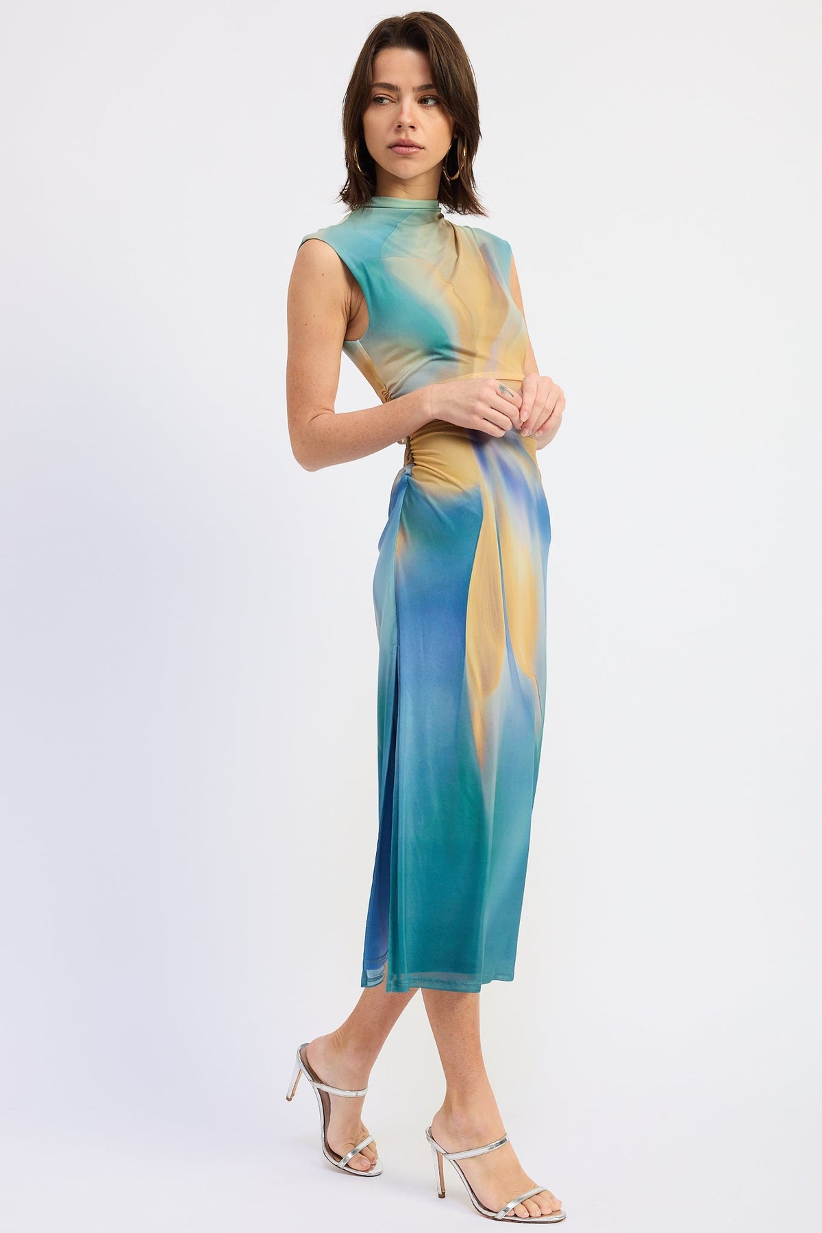 Orchid Drop Shoulder Mesh Midi Dress