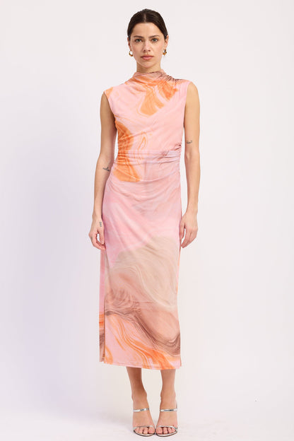 Orchid Drop Shoulder Mesh Midi Dress