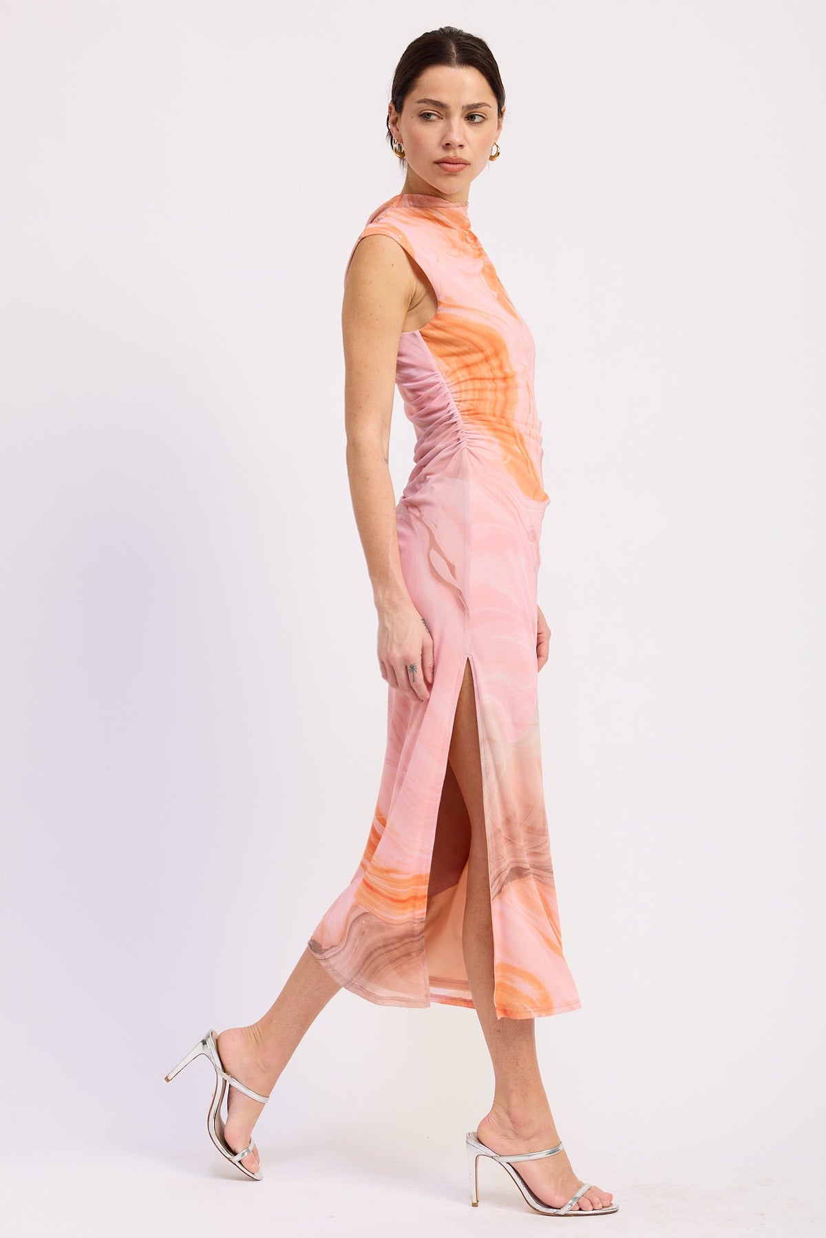 Orchid Drop Shoulder Mesh Midi Dress