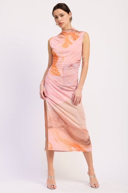 Orchid Drop Shoulder Mesh Midi Dress