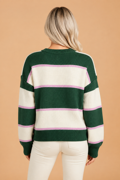 Stripe Colorblock Drop Shoulder Loose Sweater