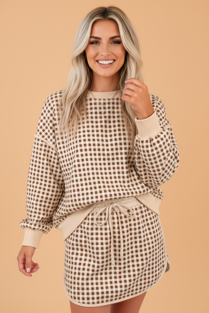 Gingham Contrast Trim Oversized Top & Skort Set