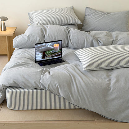 Japanese Blue Striped 100% Cotton Duvet Cover Set Queen King Bedding Set Soft Skin-friendly Comforter Cover Pillowcases Bedsheet