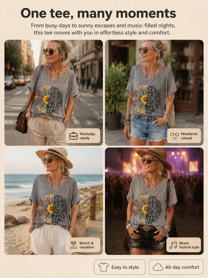 Hippie Classic T-Shirts Women's V Neck T Shirt Short Sleeve Tops Casual Loose Print Tees