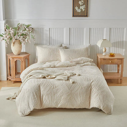 Luxury Beige Duvet Cover Set with Pillowcase Full/Queen Size Boho Microfiber Bedding Set for All Seasons Chic Comforter Cover