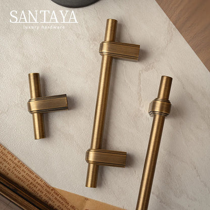 Santaya Solid Brass Cabinet Handle and Knob Drawer Knobs T Bar Bedroom Kitchen Handle Hardware / Drawer Pulls Antique Bronze