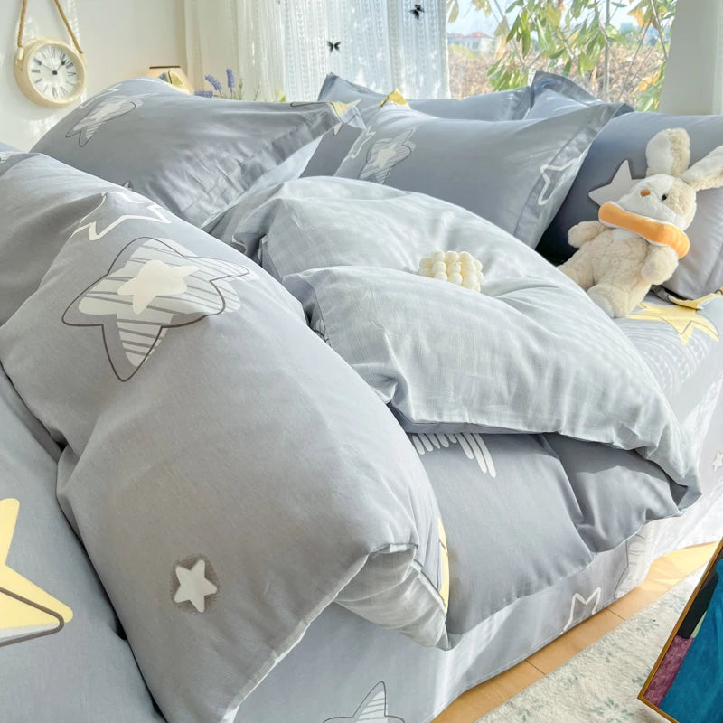 100 % Cotton Duvet Cover Set Bedding Set Striped Cute Dog Design Duvet Cover Pillowsham Comfort Breathable Fade Resistant