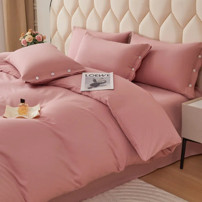 New 100% Cotton High-quality Solid-color Quilt Cover and Two Pillowcases Set Soft Skin-friendly and Breathable