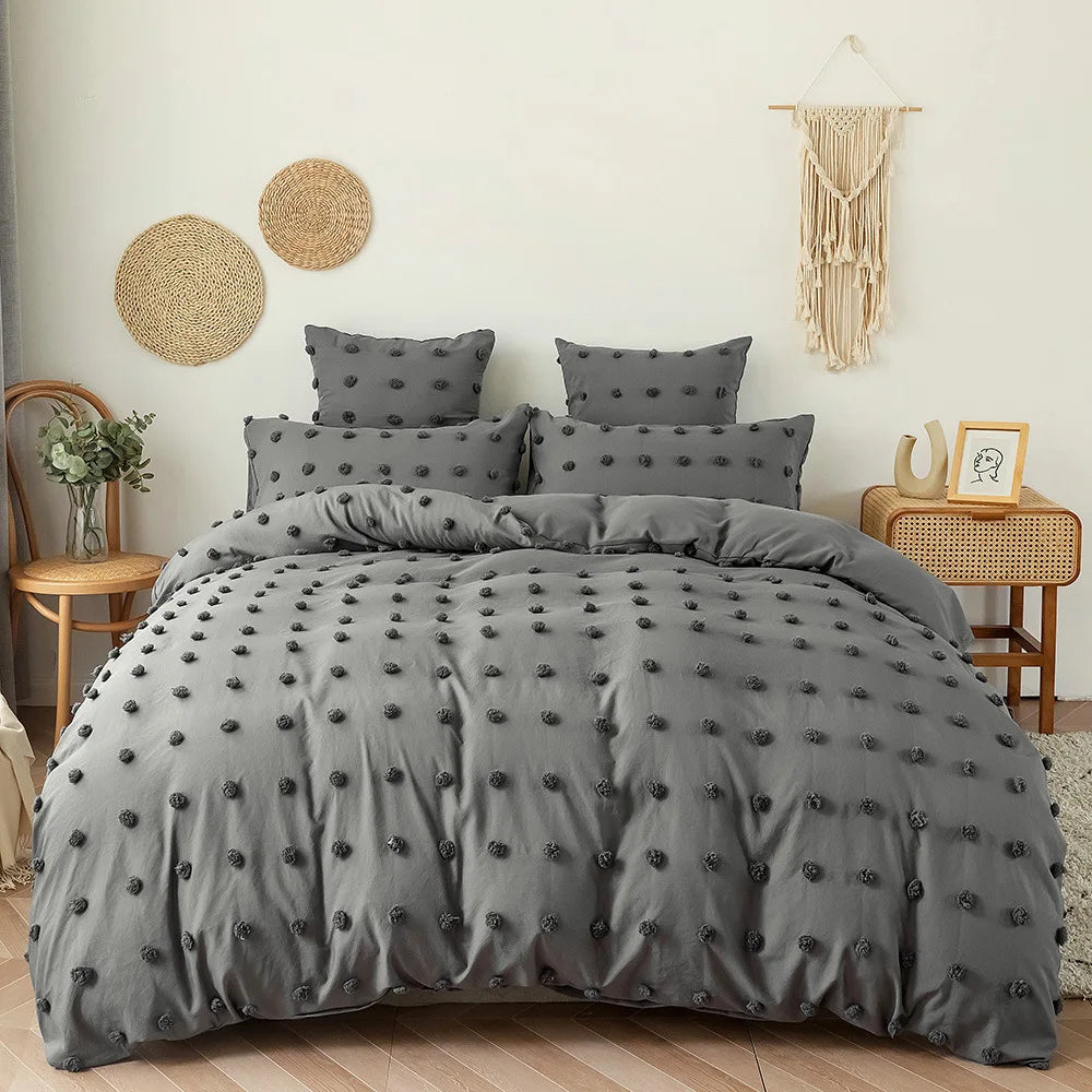 Bohemian Hairball Fluffy Comforter Cover Set All Season Queen Bedding Set with Quilt Cover and Pillowcase Double Duvet Cover Set