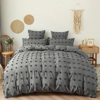 Bohemian Hairball Fluffy Comforter Cover Set All Season Queen Bedding Set with Quilt Cover and Pillowcase Double Duvet Cover Set