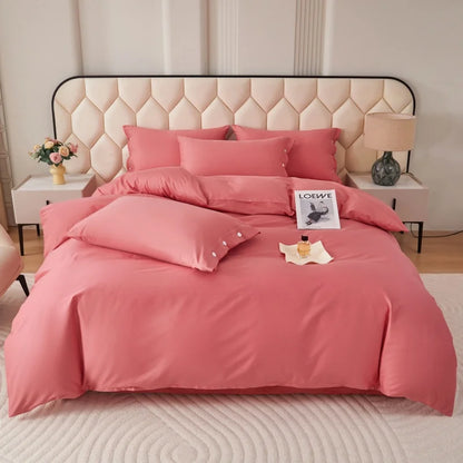 New 100% Cotton High-quality Solid-color Quilt Cover and Two Pillowcases Set Soft Skin-friendly and Breathable
