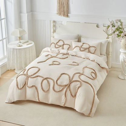 Bohemian Tufting Bow Duvet Cover Set Twin King Soft Homestay Bedding Set Quilt Cover Jacquard Comforter Cover with Pillowcase