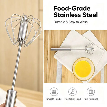 Stainless Steel Semi-Automatic Egg Beater, Hand Press Rotary Whisk, Manual Cream Mixer for Baking Kitchen Tool