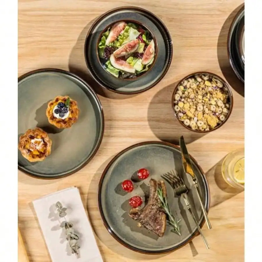 TheTerra Ceramic Dinnerware Set For 4, 12-Piece Plates And Bowls Set Lightweight Porcelain Dish Set, Scratch Resistant, Oven And Microwave And Dishwasher , Cocoa Mocha