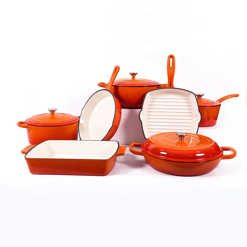 7 Pieces Enamel Cast Iron Cookware Set Gas Induction Cooker Universal Dutch Oven Frying Pan Saucepan Milk Pot Set with Lid