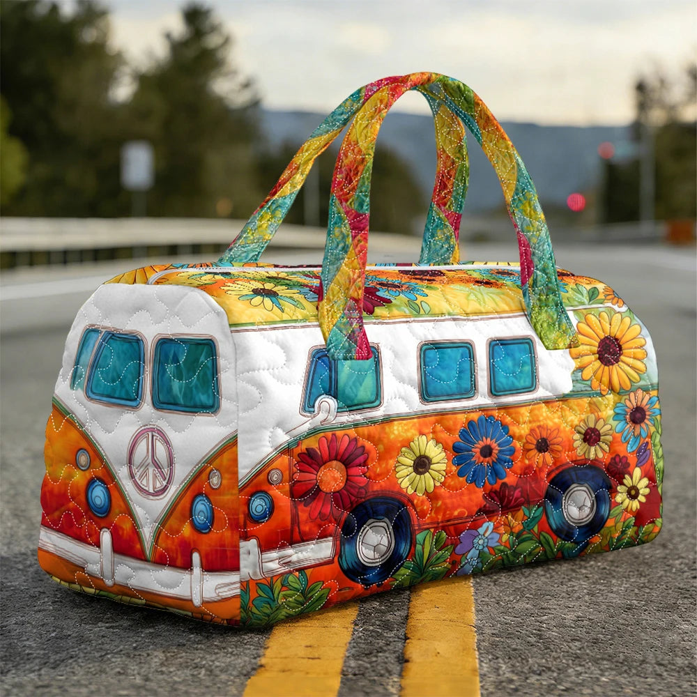 Bohemian Style Vintage Sunflower Print Quilted Duffle Bag Hippie Peace Travel Tote HandBag Men Women Weekender Bags