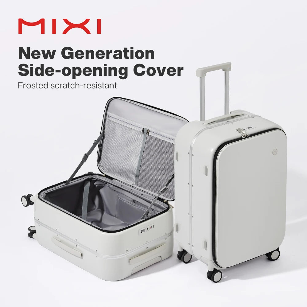 Mixi New PC Aluminum Frame Suitcase Front Opening Rolling Travel Luggage