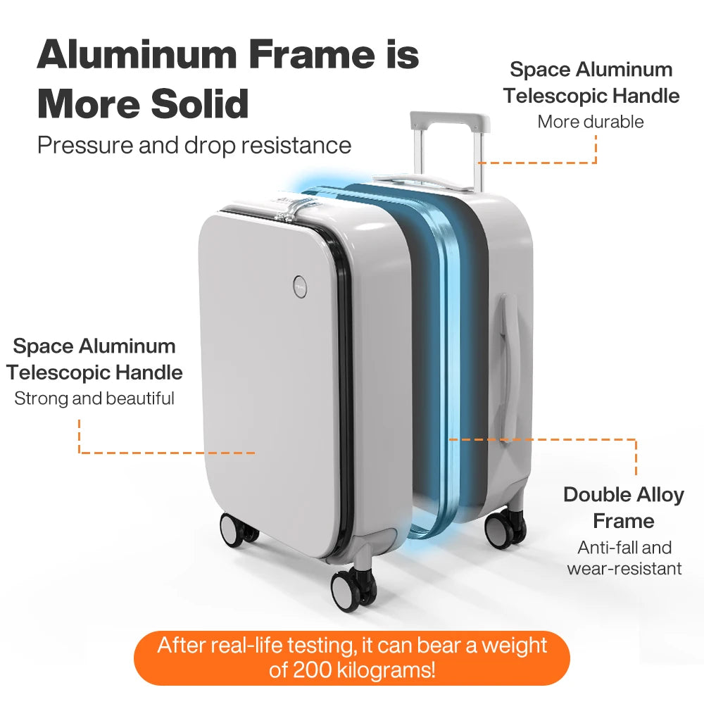 Mixi New PC Aluminum Frame Suitcase Front Opening Rolling Travel Luggage