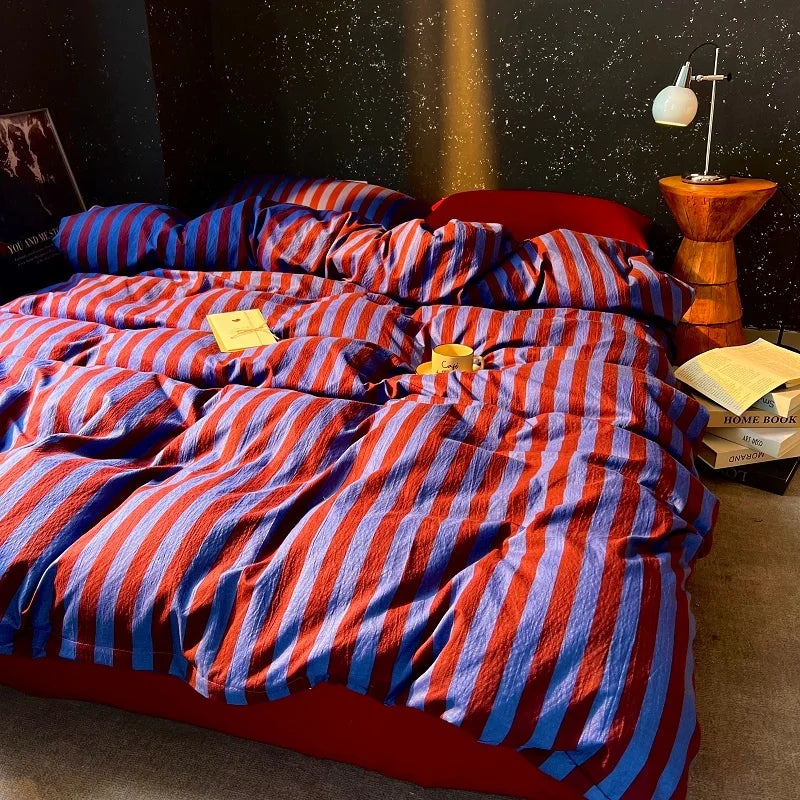 3pcs Stripe print Duvet Cover Set (1*Duvet Cover + 2*Pillowcase, Without Core),soft fabricBedding Set