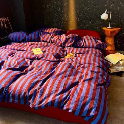 3pcs Stripe print Duvet Cover Set (1*Duvet Cover + 2*Pillowcase, Without Core),soft fabricBedding Set