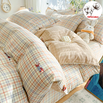 100 % Cotton Duvet Cover Set Bedding Set Striped Cute Dog Design Duvet Cover Pillowsham Comfort Breathable Fade Resistant