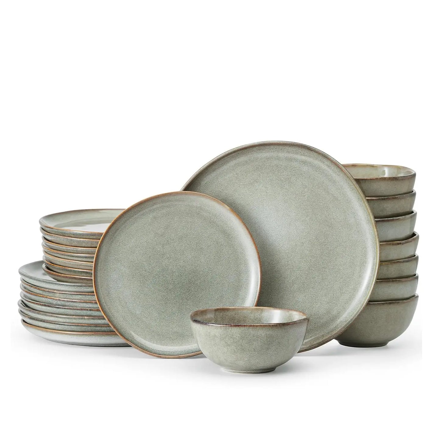 Stoneware Dinnerware Sets for 4, Reactive Glaze Plates and Bowls, Grey | 12-Piece Handcrafted Rustic Porcelain Dishes Set, Highly Scratch Resistant, Dishwasher & Microwave Safe