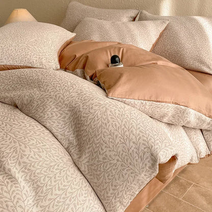 Light Luxury Soft Thick 100% Cotton Flat Sheet Sets Satin Jacquard Silky Bedding Set for Seasons Single Double Bed Comfort Set