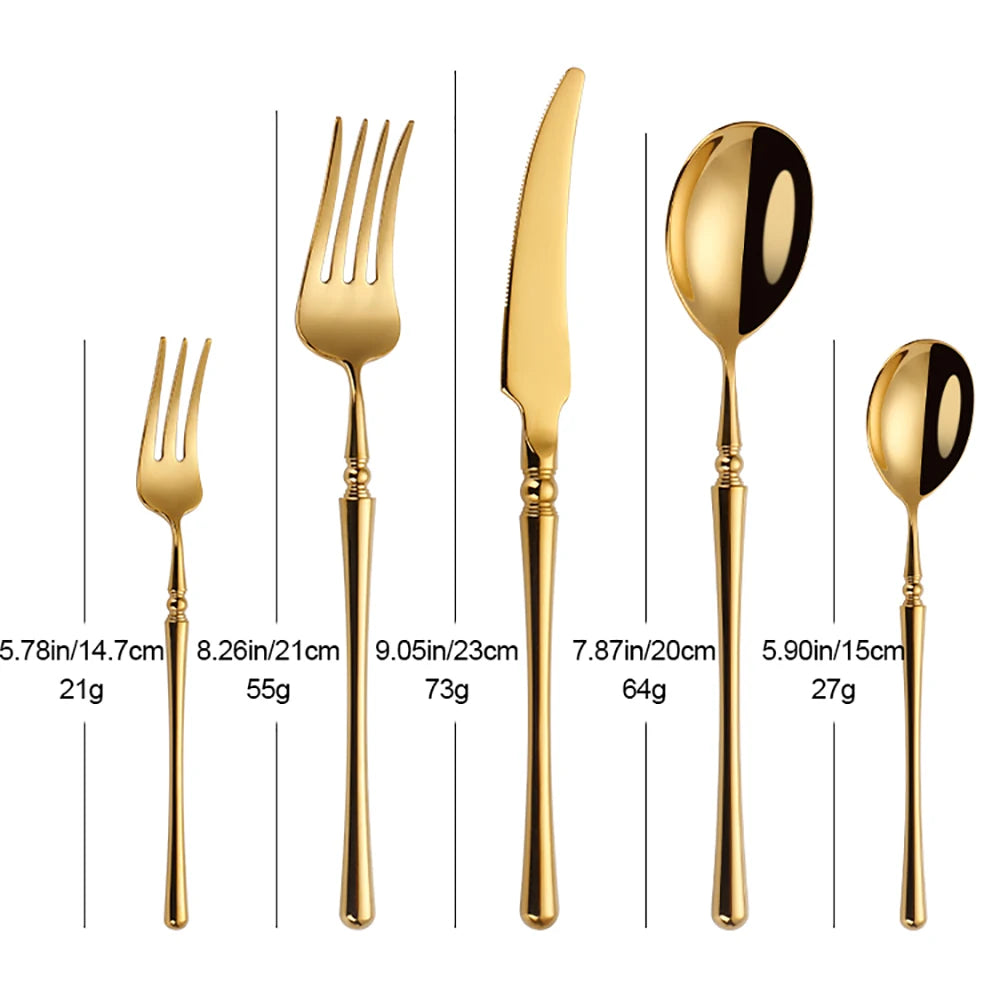 6/16/24/30Pcs Gold Tableware Stainless Steel 304 Cutlery Set Mirror Dinnerware Wedding Gift Hotel Home Dinner Party Flatware