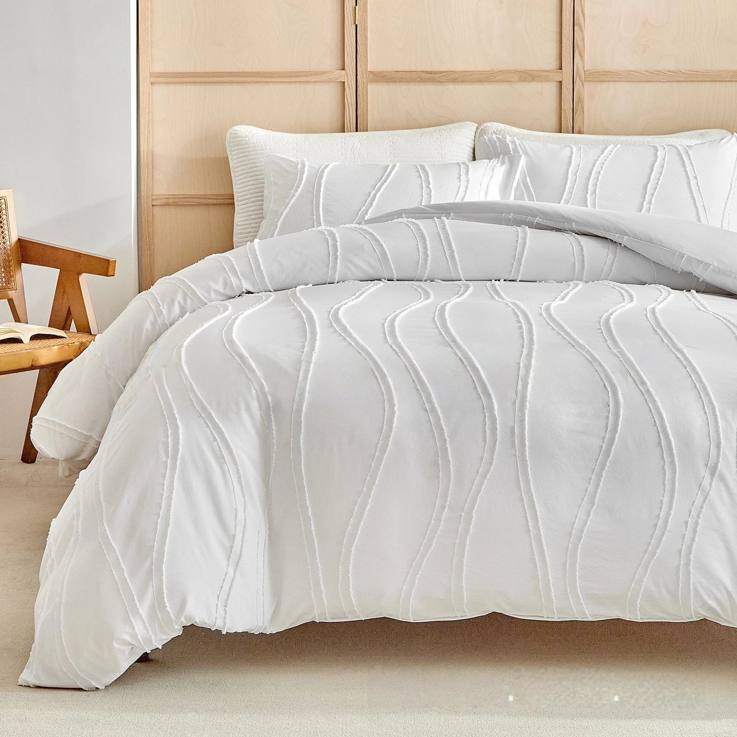 Beige Duvet Cover Set with Pillowcase Soft Twin Queen King Comforter Cover Boho Shabby Chic Bedding Set - Fluffy 2/3 Piece Set