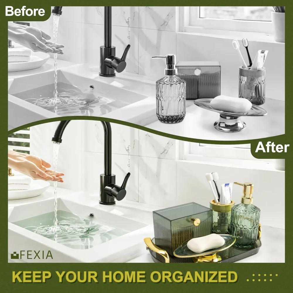 green bathroom accessories set 5 pcs green bathroom decor with decorative vanity tray for boho bathroom decorations soap dispen