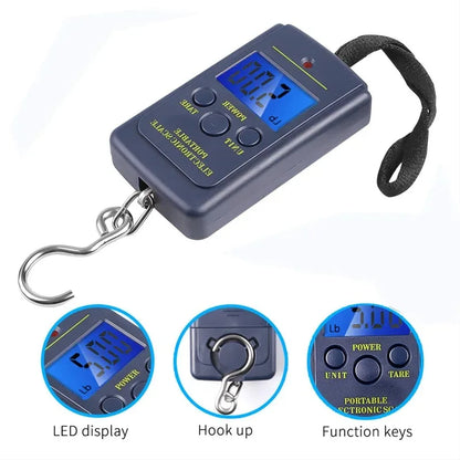 Portable Electronic Scale 50kg 10g LCD Handheld with 100cm Tape Measure for Travel Fishing Baggage Suitcase