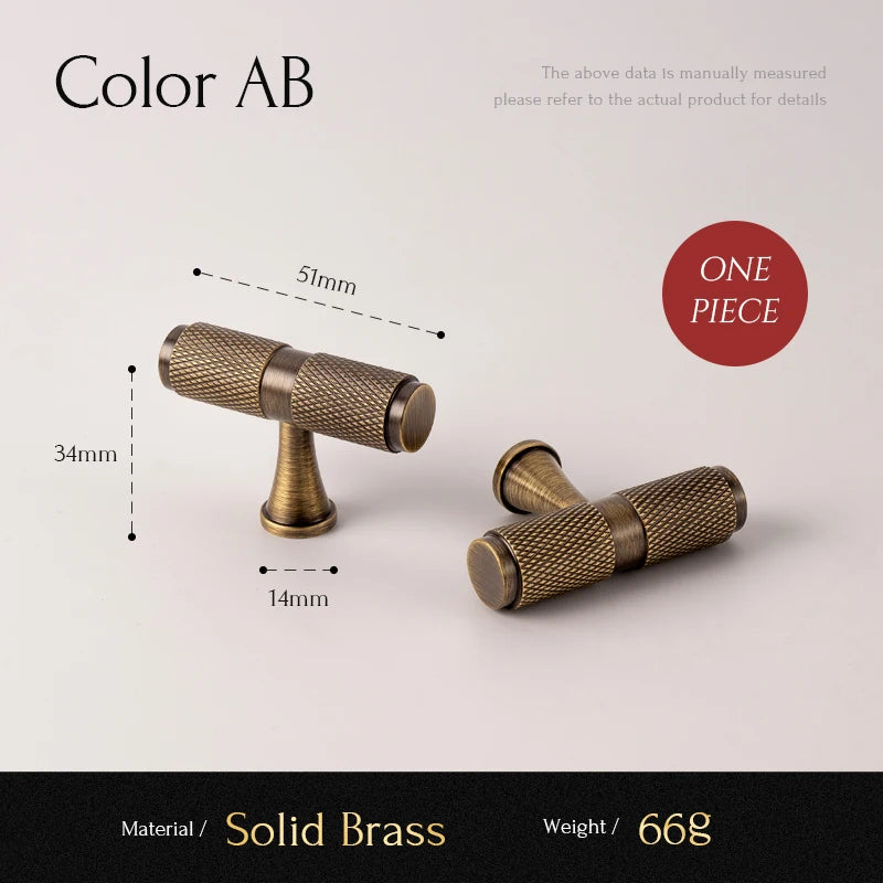 Santaya Brass Diamond-cut Cross Knurl Pattern Antique Kitchen Cabinet Handles Wardrobe Pull T-bar Knobs