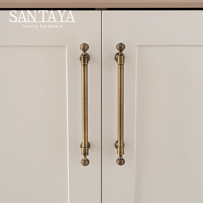 Santaya Brushed Antique Brass Handles Luxury Kitchen Cabinet Pull Wardrobe Dresser Drawer Knob Shell Handle Furniture Hardware