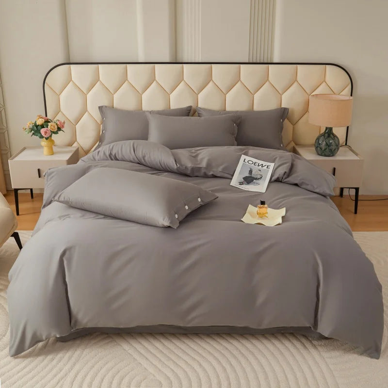 New 100% Cotton High-quality Solid-color Quilt Cover and Two Pillowcases Set Soft Skin-friendly and Breathable