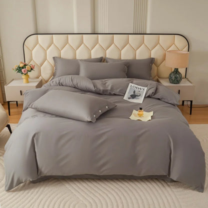 New 100% Cotton High-quality Solid-color Quilt Cover and Two Pillowcases Set Soft Skin-friendly and Breathable