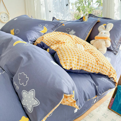 100 % Cotton Duvet Cover Set Bedding Set Striped Cute Dog Design Duvet Cover Pillowsham Comfort Breathable Fade Resistant