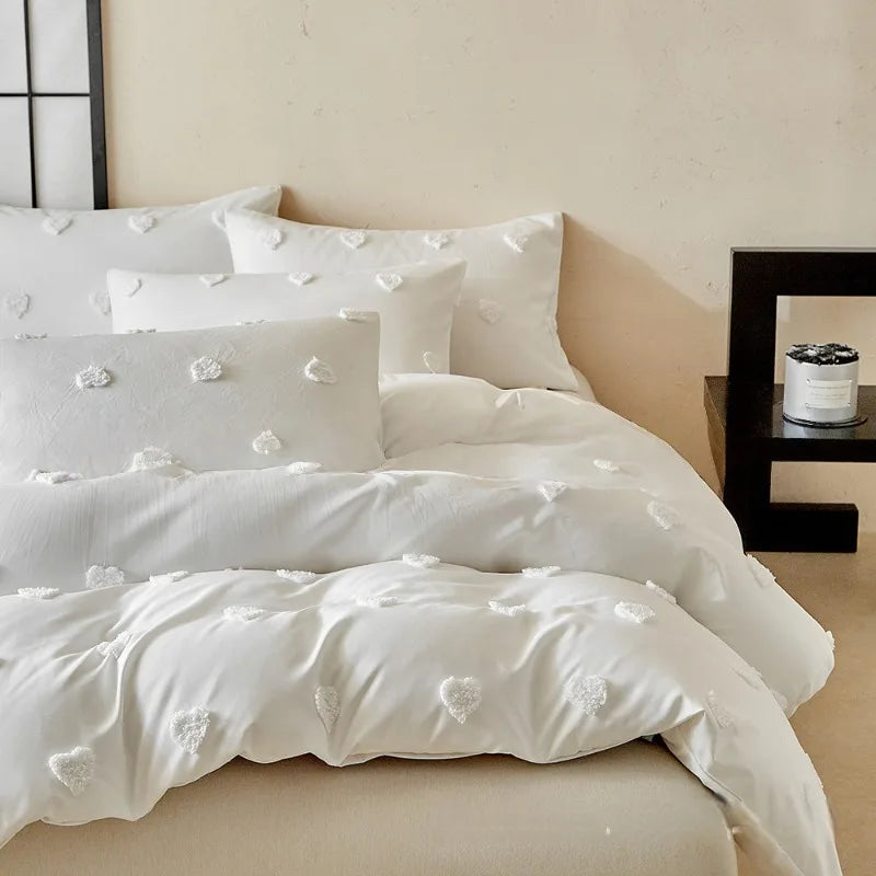Heart Shape Fluffy Duvet Cover Set All Seasons Bedding Set with Quilt Cover and Pillowcase Double Queen Comforter Cover Set