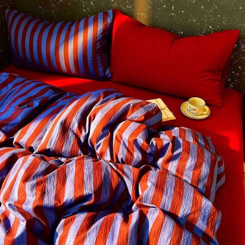 3pcs Stripe print Duvet Cover Set (1*Duvet Cover + 2*Pillowcase, Without Core),soft fabricBedding Set