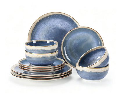 Sweejar 12 Pieces Ceramic Dinnerware Sets for 4, Periwinkle Purple | Gradient Glaze Plates and Bowls Set, Microwave & Dishwasher Safe, Stackable Dish Set, Scratch Resistant Dishware Sets