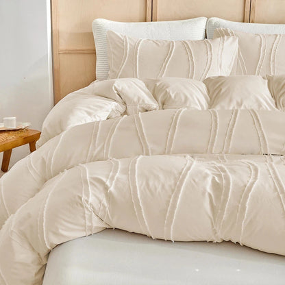 Beige Duvet Cover Set with Pillowcase Soft Twin Queen King Comforter Cover Boho Shabby Chic Bedding Set - Fluffy 2/3 Piece Set