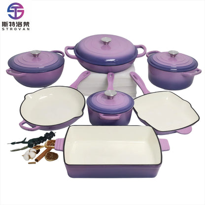 Multicolor Enamel Cooking Pot Casserole Set Cast Iron Cookware Set Induction Dutch Oven Casserole