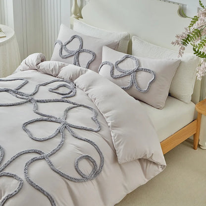 Bohemian Tufting Bow Duvet Cover Set Twin King Soft Homestay Bedding Set Quilt Cover Jacquard Comforter Cover with Pillowcase