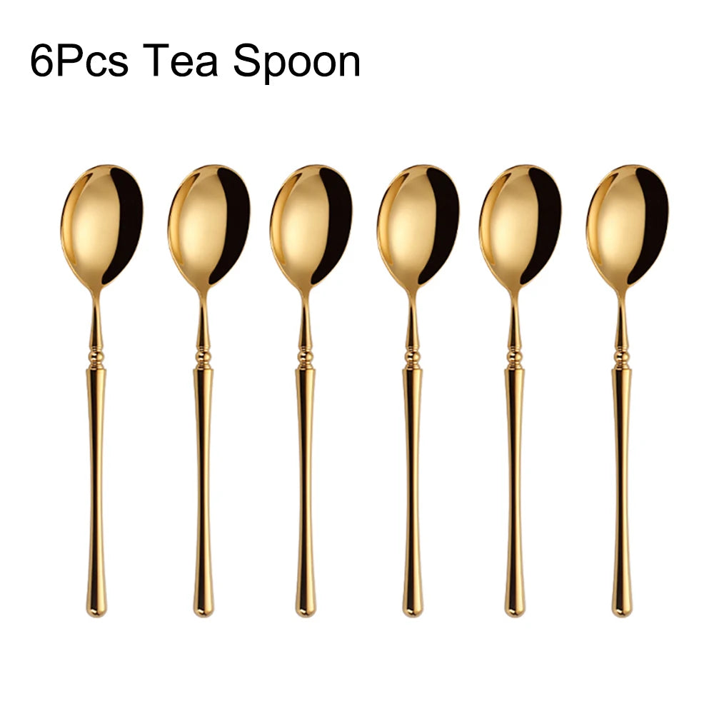 6/16/24/30Pcs Gold Tableware Stainless Steel 304 Cutlery Set Mirror Dinnerware Wedding Gift Hotel Home Dinner Party Flatware