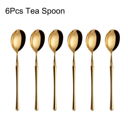 6/16/24/30Pcs Gold Tableware Stainless Steel 304 Cutlery Set Mirror Dinnerware Wedding Gift Hotel Home Dinner Party Flatware