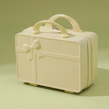 New Bow Embossed Design Makeup Case Solid Color 14 Inch Luggage Mini Portable Hand Suitcase Cosmetic Storage Box For Women