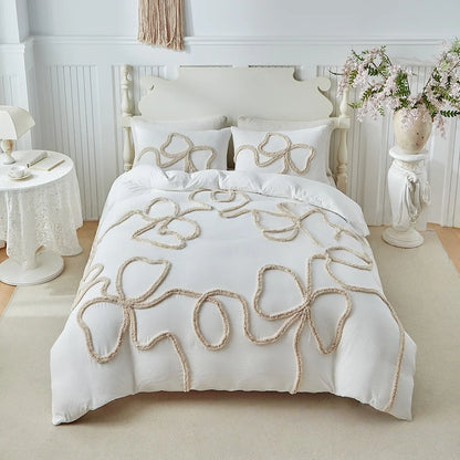 Bohemian Tufting Bow Duvet Cover Set Twin King Soft Homestay Bedding Set Quilt Cover Jacquard Comforter Cover with Pillowcase