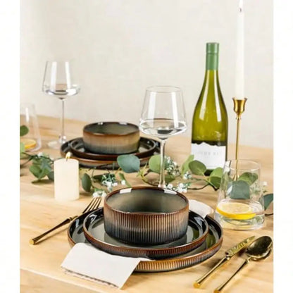 TheTerra Ceramic Dinnerware Set For 4, 12-Piece Plates And Bowls Set Lightweight Porcelain Dish Set, Scratch Resistant, Oven And Microwave And Dishwasher , Cocoa Mocha
